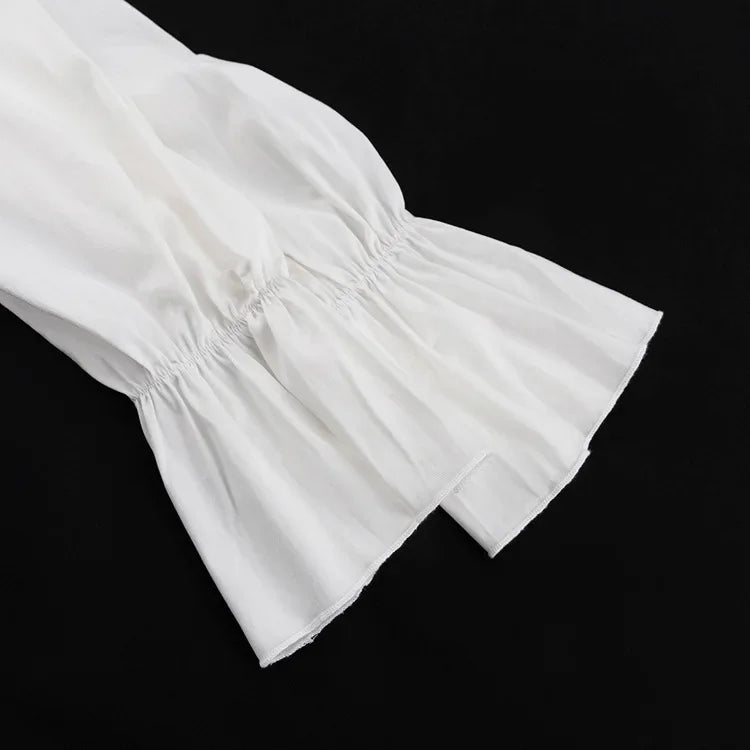 Talenza White Ruffle Bandage Mini Dress Women's Elegant Patchwork Long Sleeve Dress New Slim V Neck Lace Up Summer Mini Dress