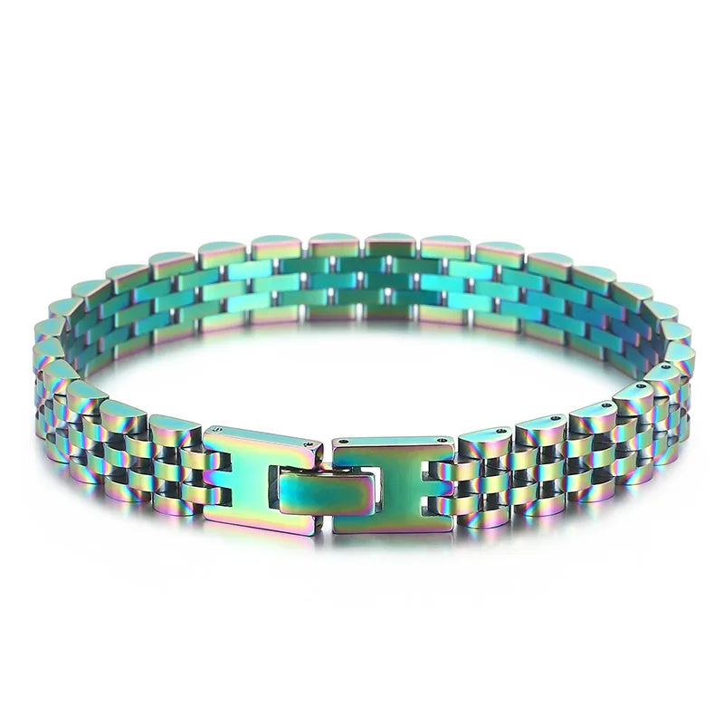 10MM Watchband Style Men's Bracelets For Women Man Ladies Gold Color Stainless Steel Mannen Armband Male Jewelry Accessories New