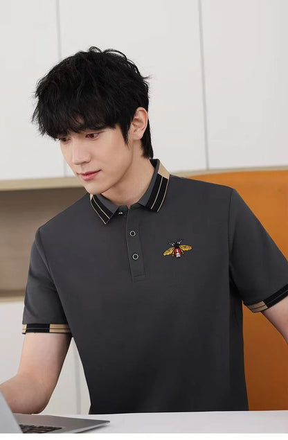 New Men's Fashion Embroidered Collar Short Sleeve Summer New Breathable Polo Shirt Short Sleeve, High Quality Outdoor Men's Top