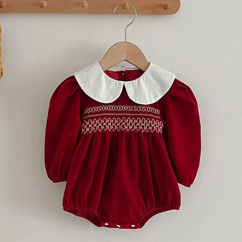 Baby Girl Party Dress Long Sleeved Cotton Stitching Baby Rompers