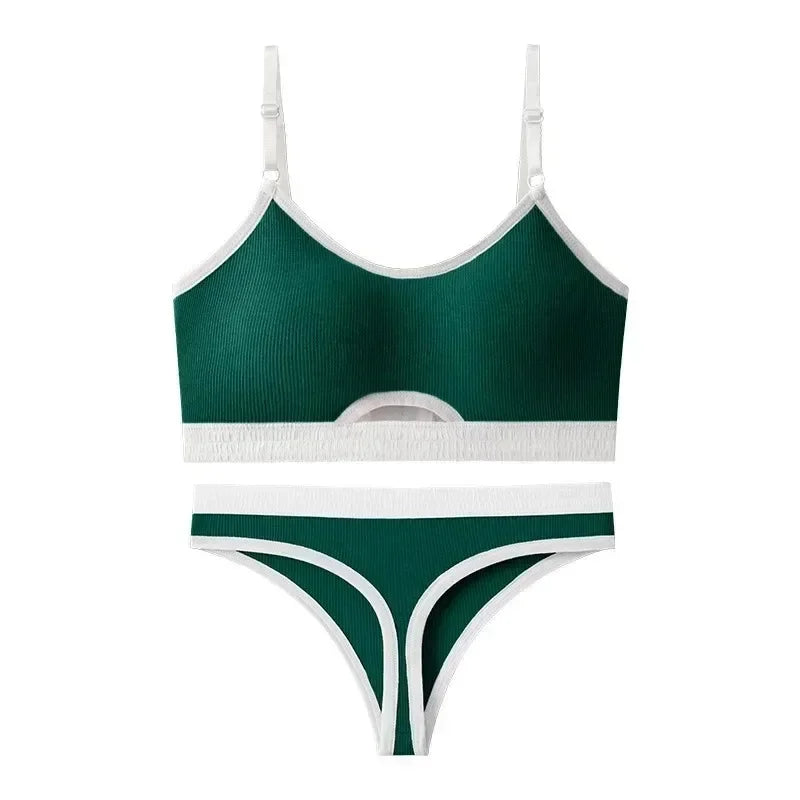 Seamless Bras Sports Bra And Panties Set Women Hollow Out Cotton Underwear