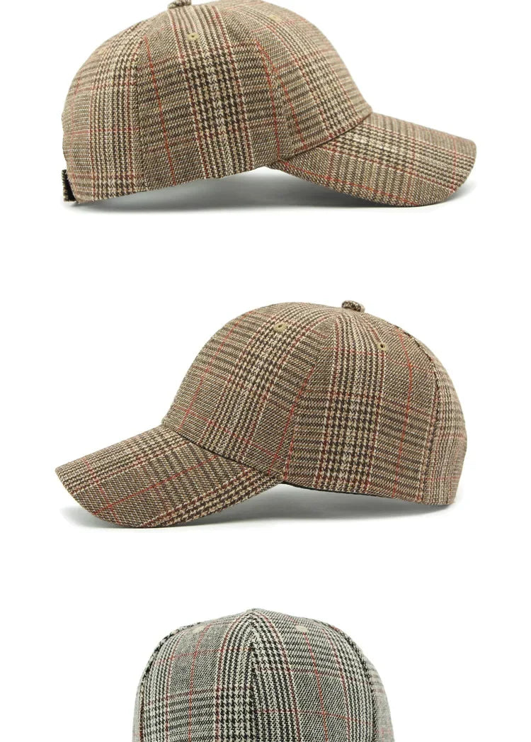 Spring Autumn Women's Baseball Cap Cotton Classic Checkered Snapback Hat Men Women British Style Hard Top Sunshade Hat