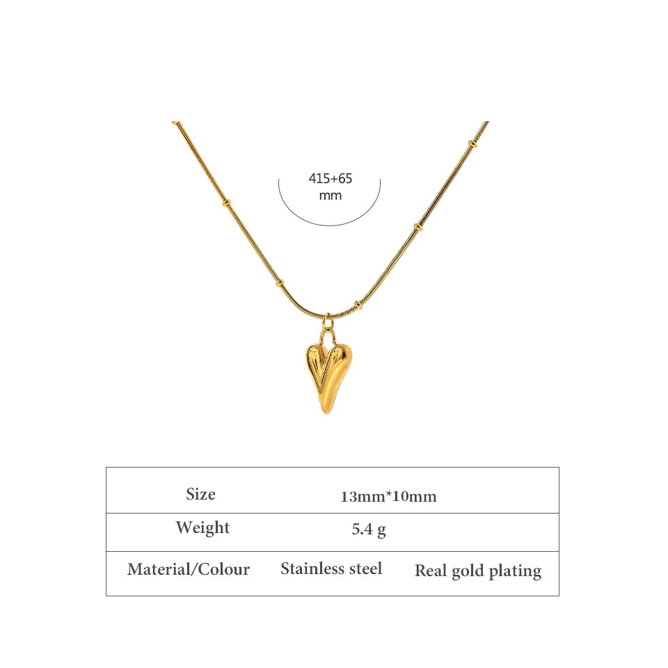 Temperament Heart Pendant Chain Necklace for Women Stainless Steel Stylish