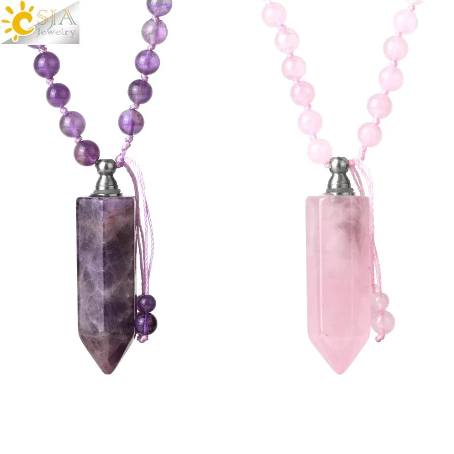 Natural Stone Cone Perfume Bottle necklace Healing Clear Quartz Crystal Pendant Reiki Essentials Oil Diffuser Vial Necklace H119
