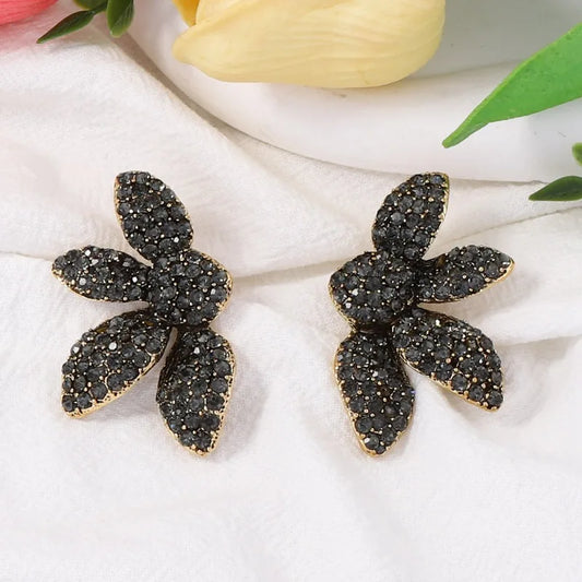 ZAA Vintage Gothic Black Rhinestone Flower Earrings for Women Fashion Holiday Party Jewelry Gifts New