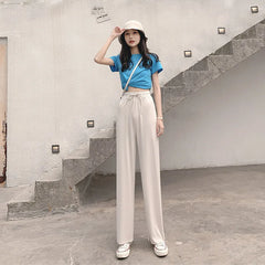 Women Long Pants 2024 Spring Summer Straight Long Elastic Waist Wide Leg