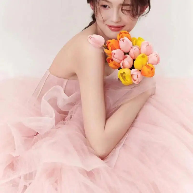 White Bridesmaid Dresses: Sweet Pink Ball Gown Wedding Dresses Classic Strapless