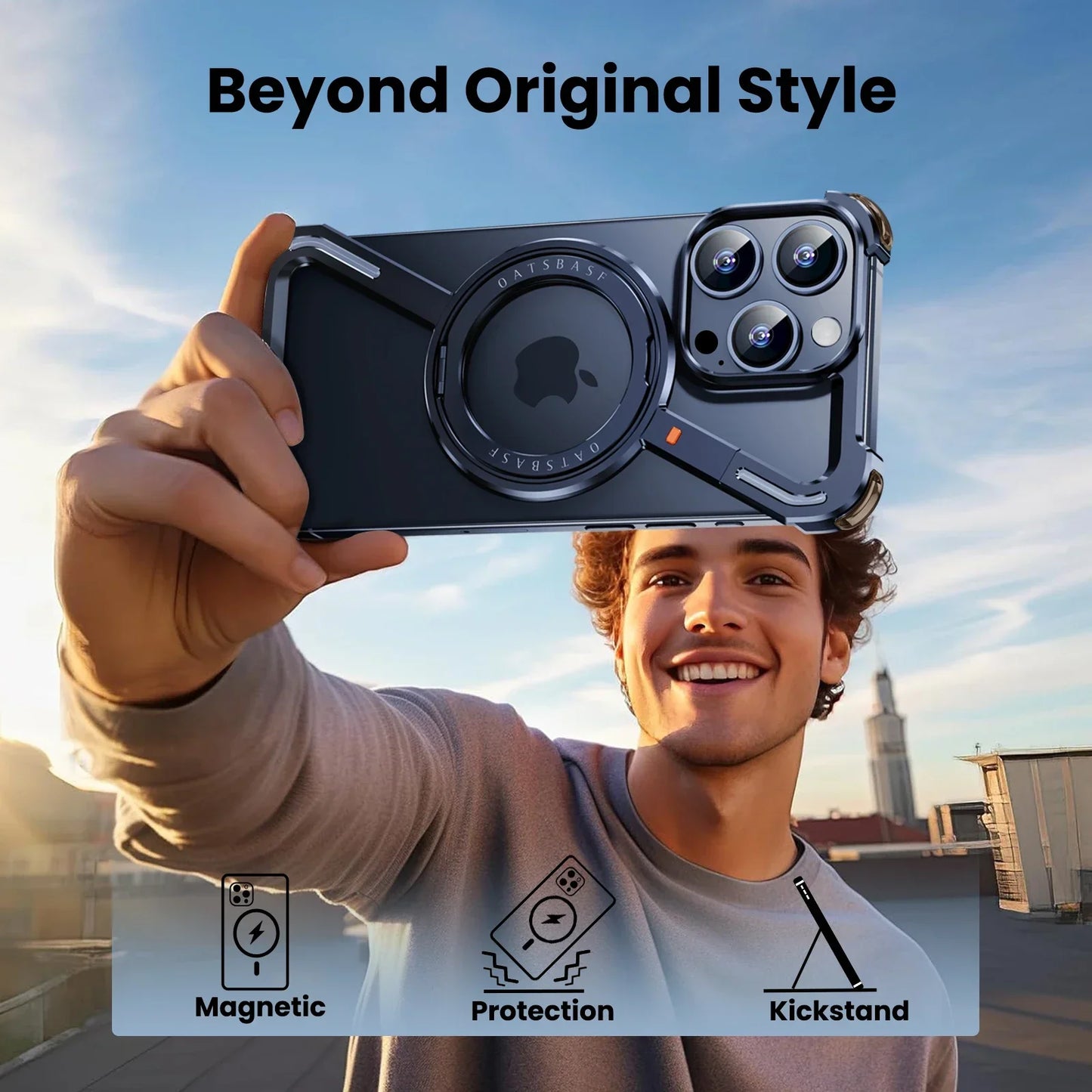 Magnetic Z Shape Metal Phone Case For iPhone 17 Air 15 16 Pro Max Shockproof Bumper With 360° Rotation Holder Protective Cover