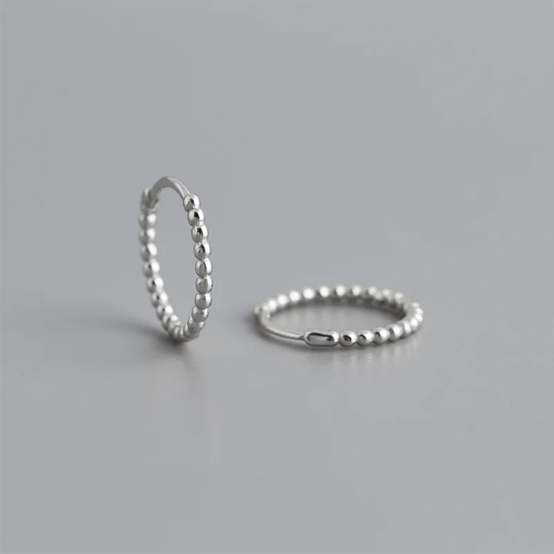 WANTME 925 Sterling Silver Fashion Minimalist Beads Huggies Hoop Earrings for Women Trend Charm Ear Buckle Bohemian Jewelry Gift