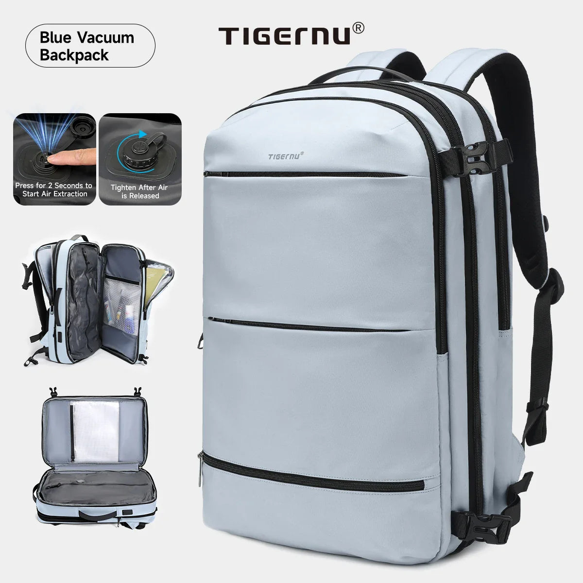 Tigernu Vacuum Compression Backpacks Men Travel Backpack Expandable USB Bag Large Capacity 17 Laptop Bags For Schoo Cabin Bags