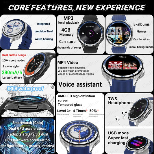 OPPO DT Watch X Bluetooth Call Smart Watch 4GB Memory Recording MP3+MP4 Playback 3D Visual Surround Smartwatches Men 2025 New