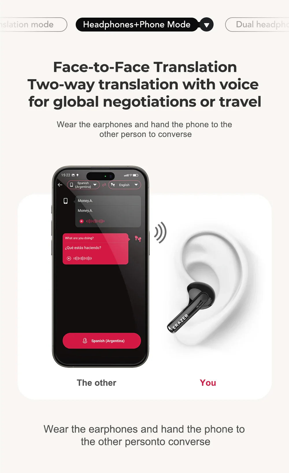 AI Translator Earbuds Erazer XT89PRO Bluetooth Earphones Game Low Latency Wireless Headphones In-Ear Noise Reduction Softpads