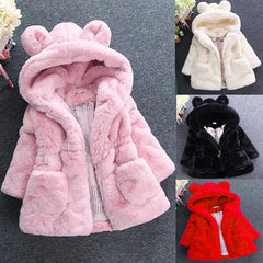 Toddler Girls Fur Coat Solid Color Girls Coats Casual Style Kids Coat