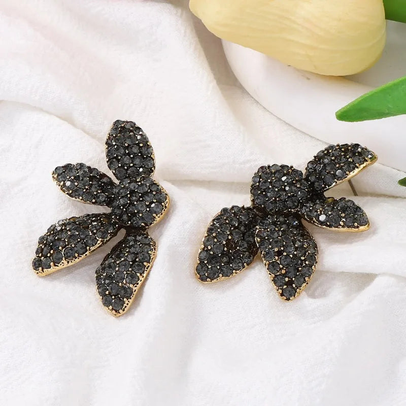 ZAA Vintage Gothic Black Rhinestone Flower Earrings for Women Fashion Holiday Party Jewelry Gifts New