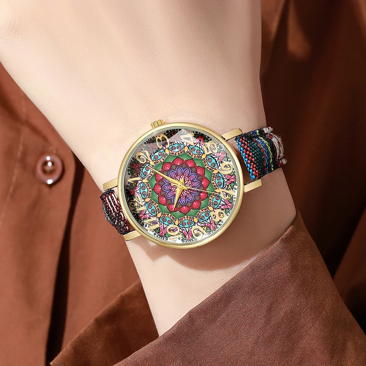 1/2/3/5PCS Fashion Women Watches Vintage Flowers Printed PU Strap Quartz Watch for Women Clock Gift Reloj Mujer（Without Box）