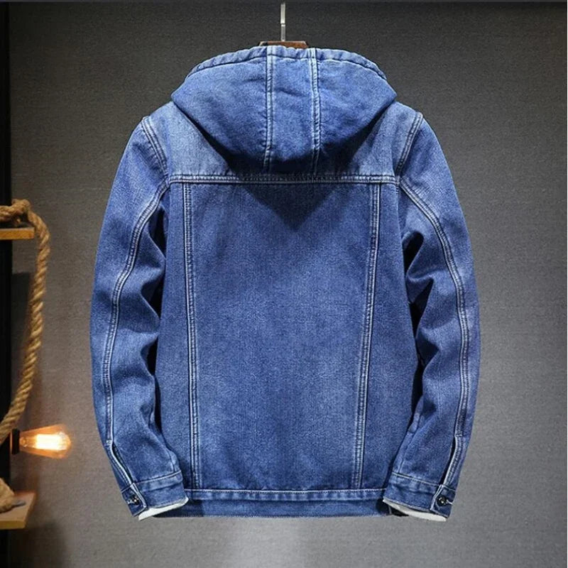 Thicker And Warmer Men's Hooded Denim Jacket Winter Jacket