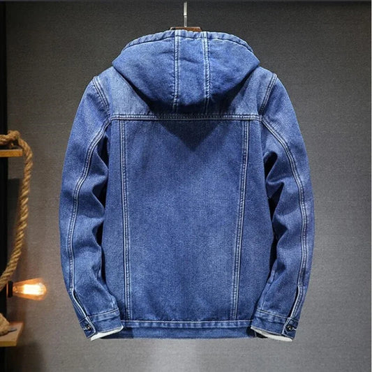 Thicker And Warmer Men's Hooded Denim Jacket Winter Jacket