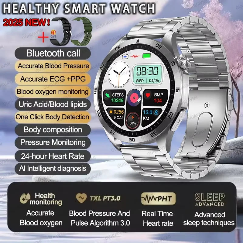 GUHUAVMI NEW Fashion Health Expert Laser iagnosis Smart Watch Men ECG+PPG Three highs  Blood Pressure Heart Rate HD Call Watches