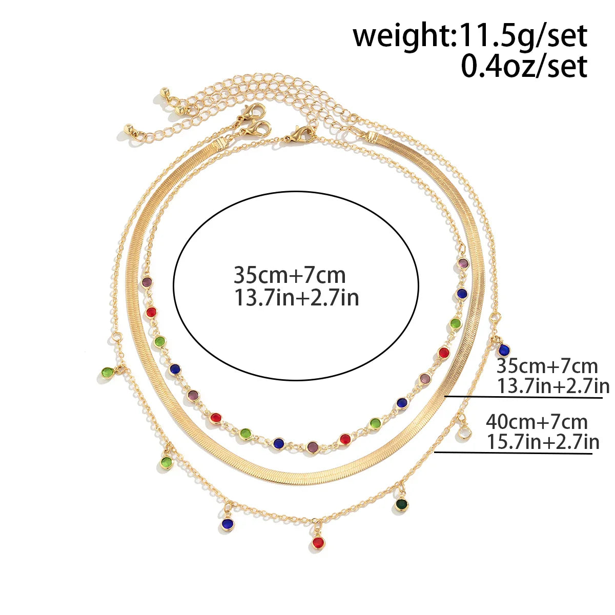 IngeSight.Z 2026 Trendy MultiLayered Color Crystal Chain Choker Necklace for Women Boho Flat Snake Chain Clavicle Short Necklace