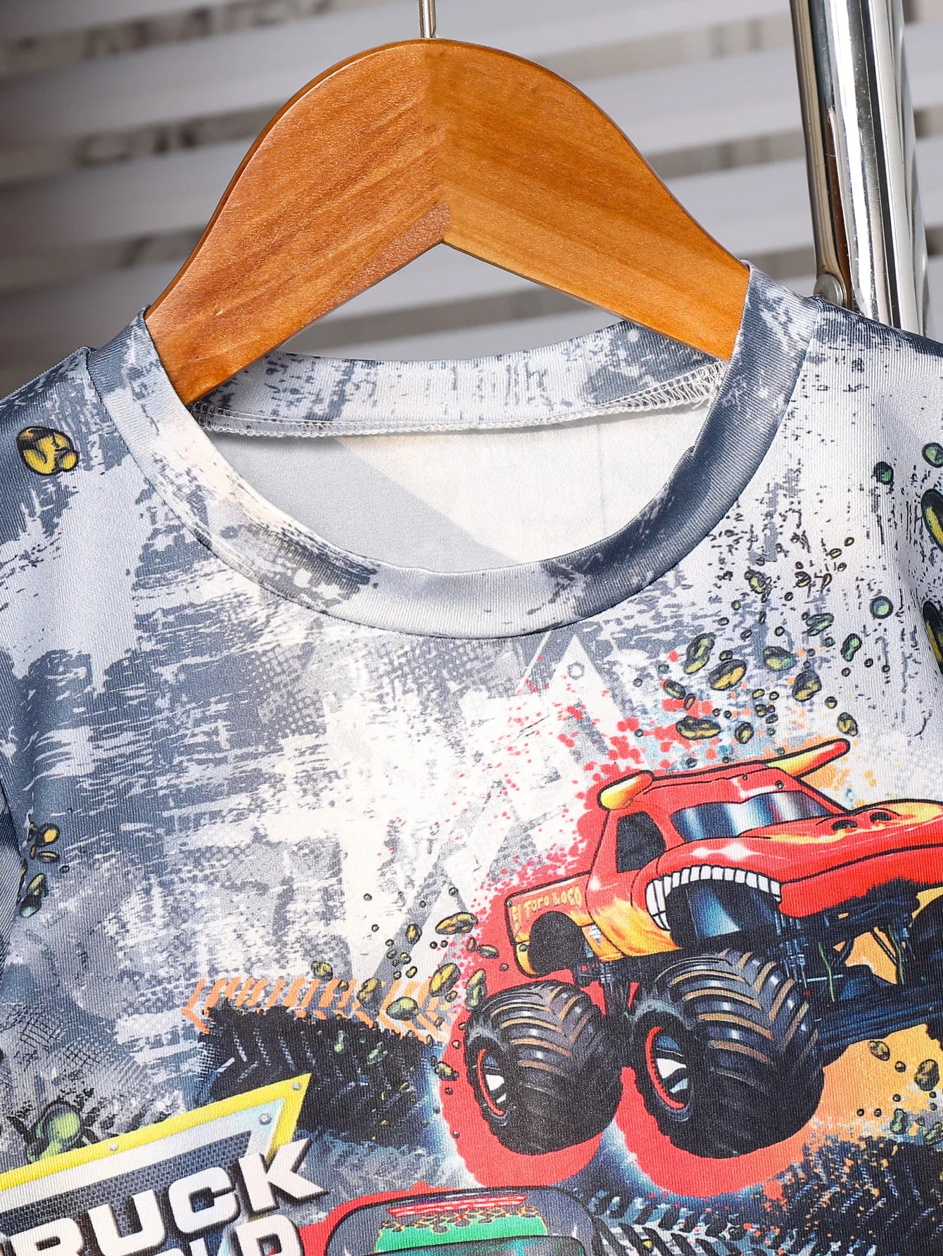 Summer Best-Selling Boys' Off-Road Vehicle Printed Short-Sleeved Shorts Suit with Letters Casual Style