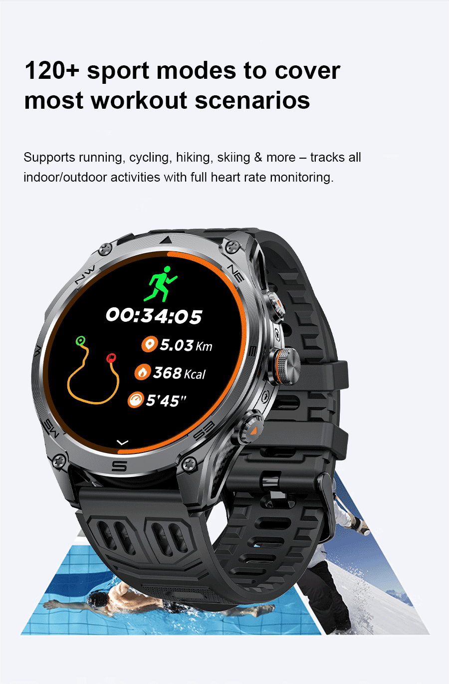 T-REX3 ULTRA New GPS Smart Watches 1000Mah Battery Compass 10ATM Waterproof Tactics Sport Flashlight BT call Smart Bracelet Man