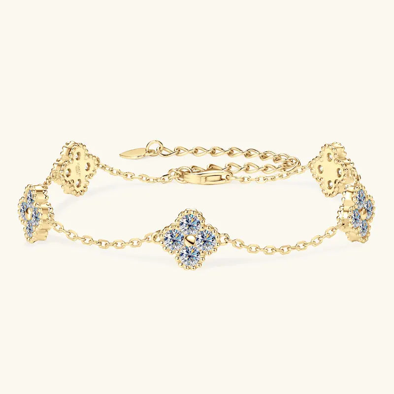 Anizw 2025 New 925 Silver Flower Clover Bracelet Moissanite 3mm for Women 18k Gold Plated Fine Jewelry Certified Lab Diamond D-E