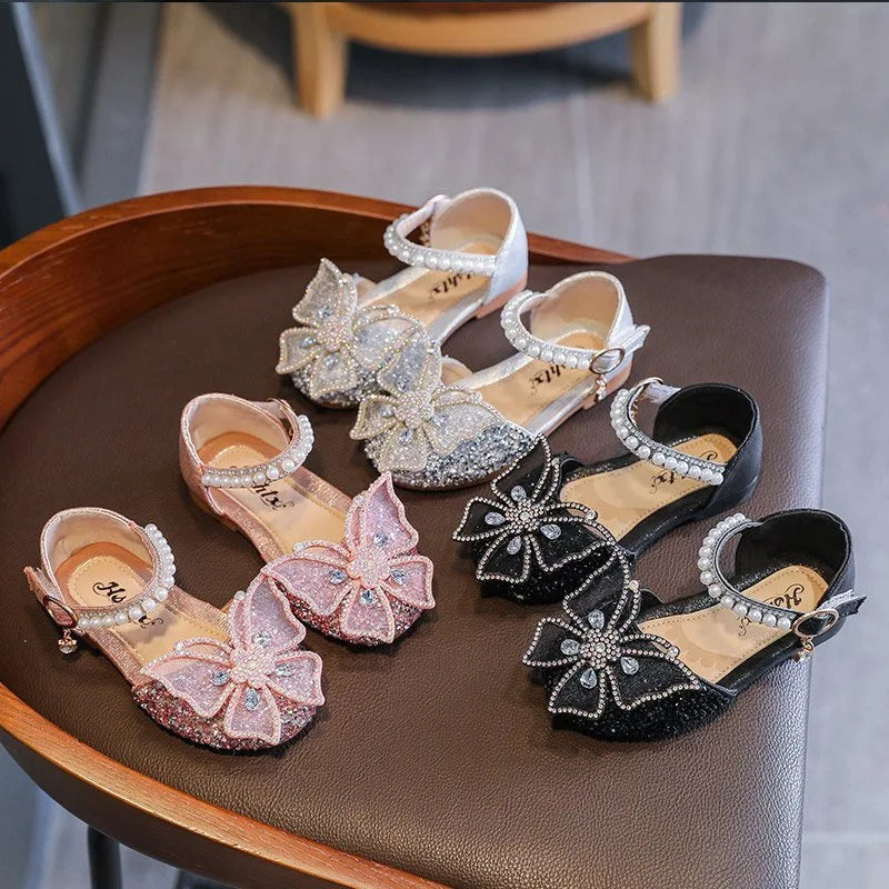 Summer Kids Girls Sandals Fashion Sequins Rhinestone Bow Girls Princess Shoes Child Baby Girl Shoes Flat Heel Sandals