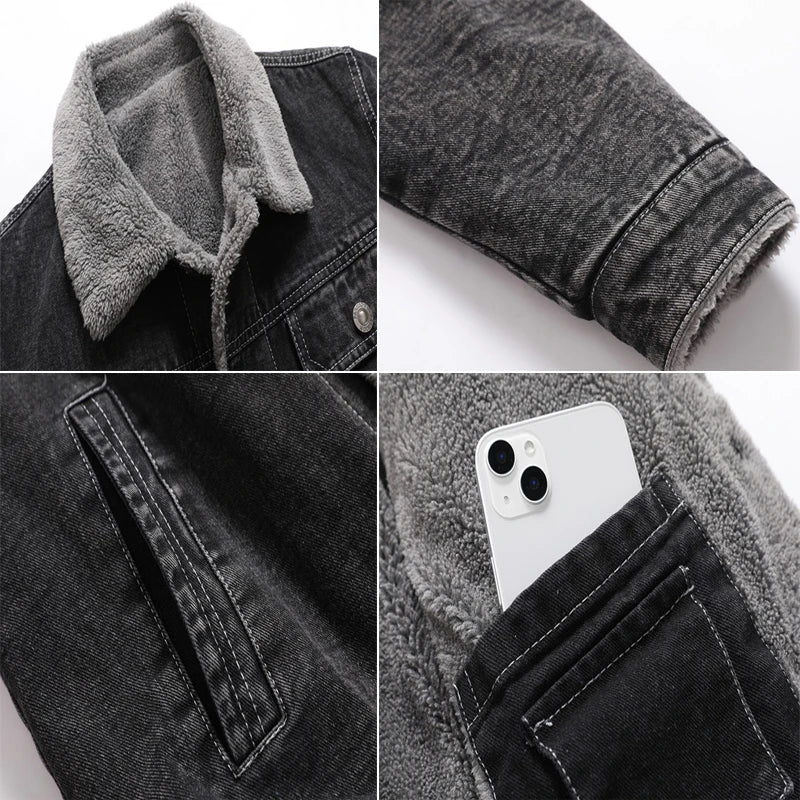 Winter Men's Denim Jackets Man Casual Fleece Warm Windbreaker Jacket