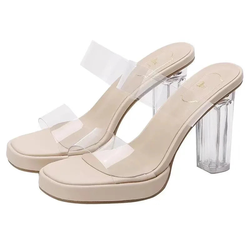 Slippers Women Wear Crystal Mesh Red Transparent Shoes Versatile Thick