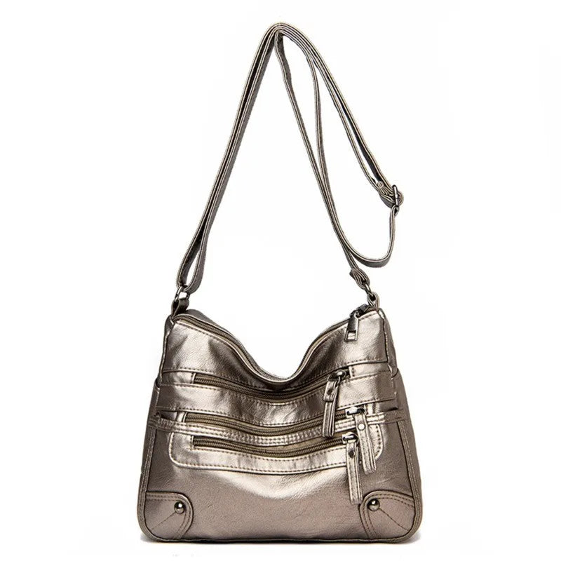 Women's Soft Leather Shoulder Bags Multi-Layer Classic Crossbody Bag