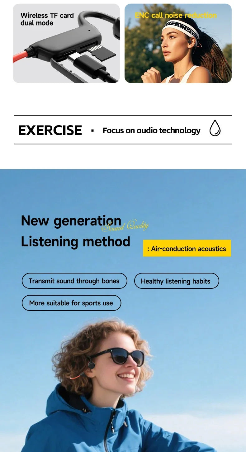 Bone Conduction Headset Wireless Swimming Sports Headphone IPX8 Bluetooth 5.4 With Mic Waterproof Exercise Fitness
