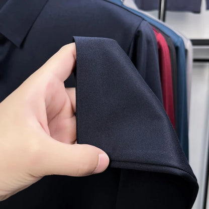 Luxury Quality Men's Polo Shirt No Trace Simple Solid Color Geometric Print Long Sleeve Autumn Lapel T-Shirt Business Menswear