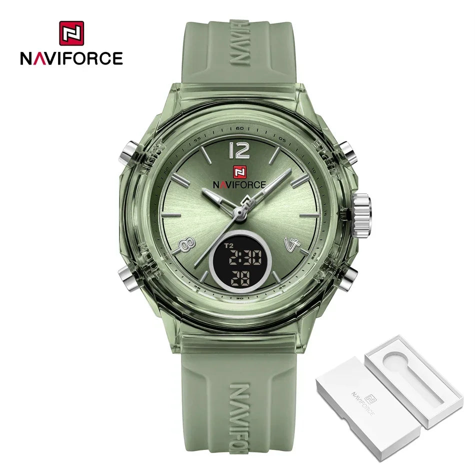 NAVIFORCE Luxury Women's Watch Gold Outdoor Sports Waterproof Watches Dual Time Display Quartz Wristwatches Rubber Digital Clock