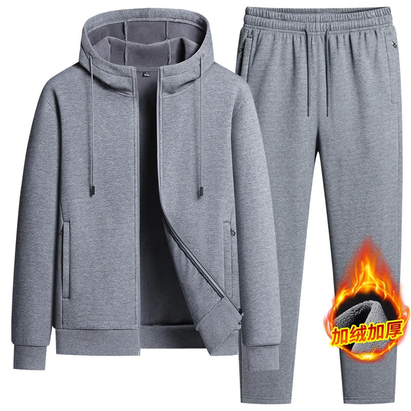 Autumn and winter hooded cardigan with fleece and thickened two-piece sporty and fashionable pure cotton set