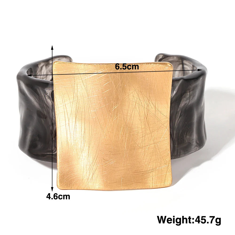 Greatera Metal Brushed Exaggeration Personality Geometric Drawn Square Convex Circular Opening Bracelet Transparent Cuff Bangle