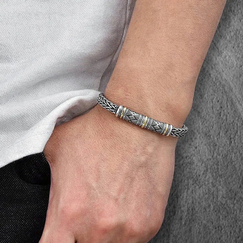 Braided Keel Chain Bracelet for Men Vintage Link Bracelets Trendy Hip Hop Male Jewelry Gift for Boyfriend
