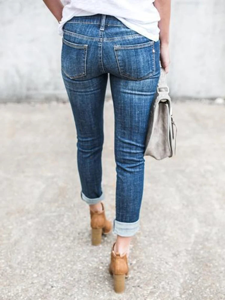 Women Stretchy Ripped Skinny Jeans Lady Hollow Out Pencil Long Pants