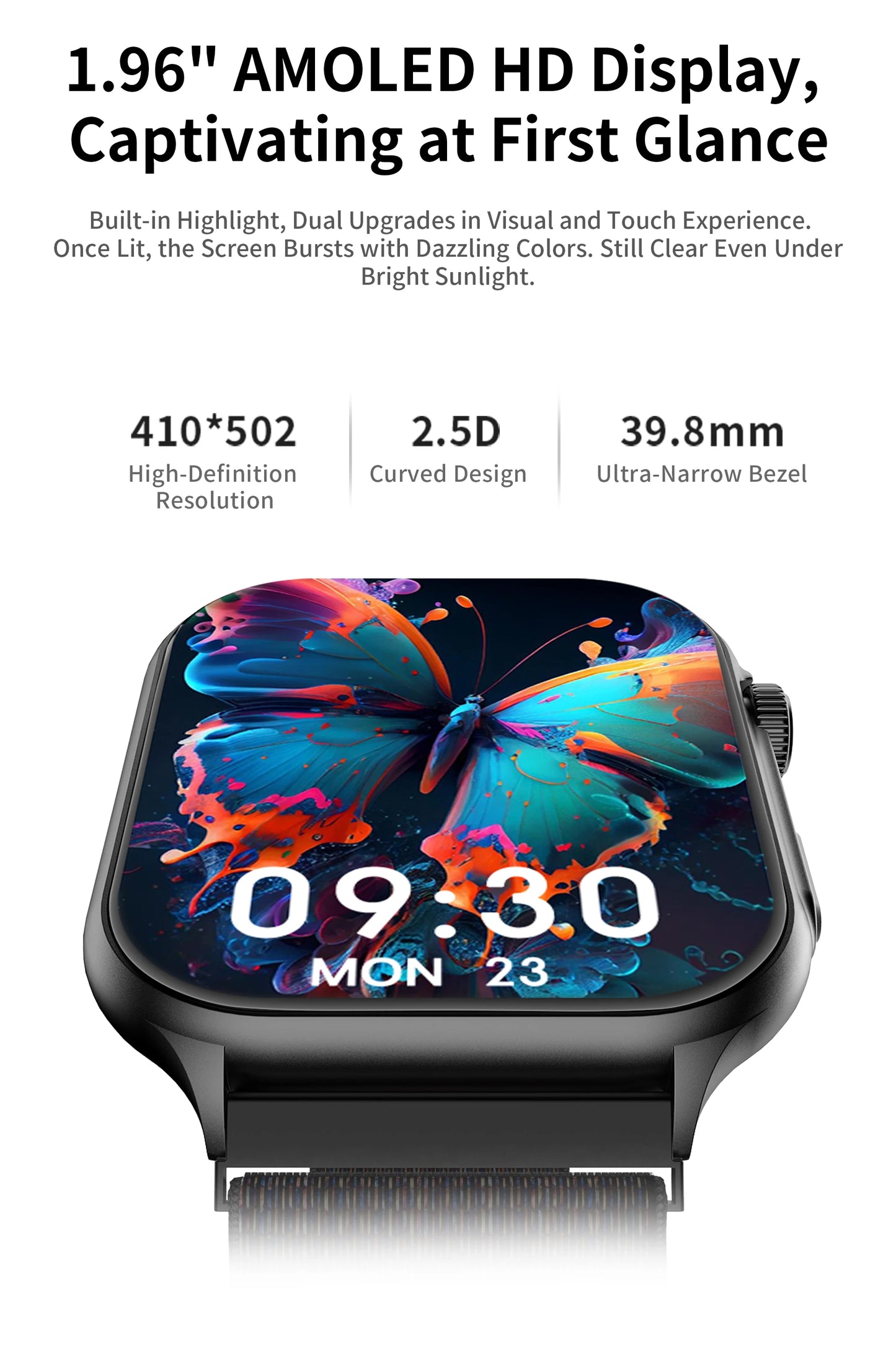 Lenovo 2025 New Smart Watch Men Women 1.96” HD AMOLED Heart Rate Health Monitor Bluetooth Call Waterproof IP68 For Android IOS