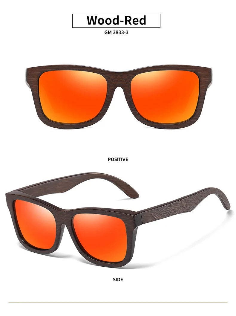 Natural Bamboo Wooden Handmade Polarized Sunglasses Unisex Retro Oversized Frame UV Protection Sun Glasses With Gift Box