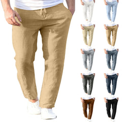 Men's Cotton Linen Pants Male Autumn Breathable Solid Color Linen Trousers