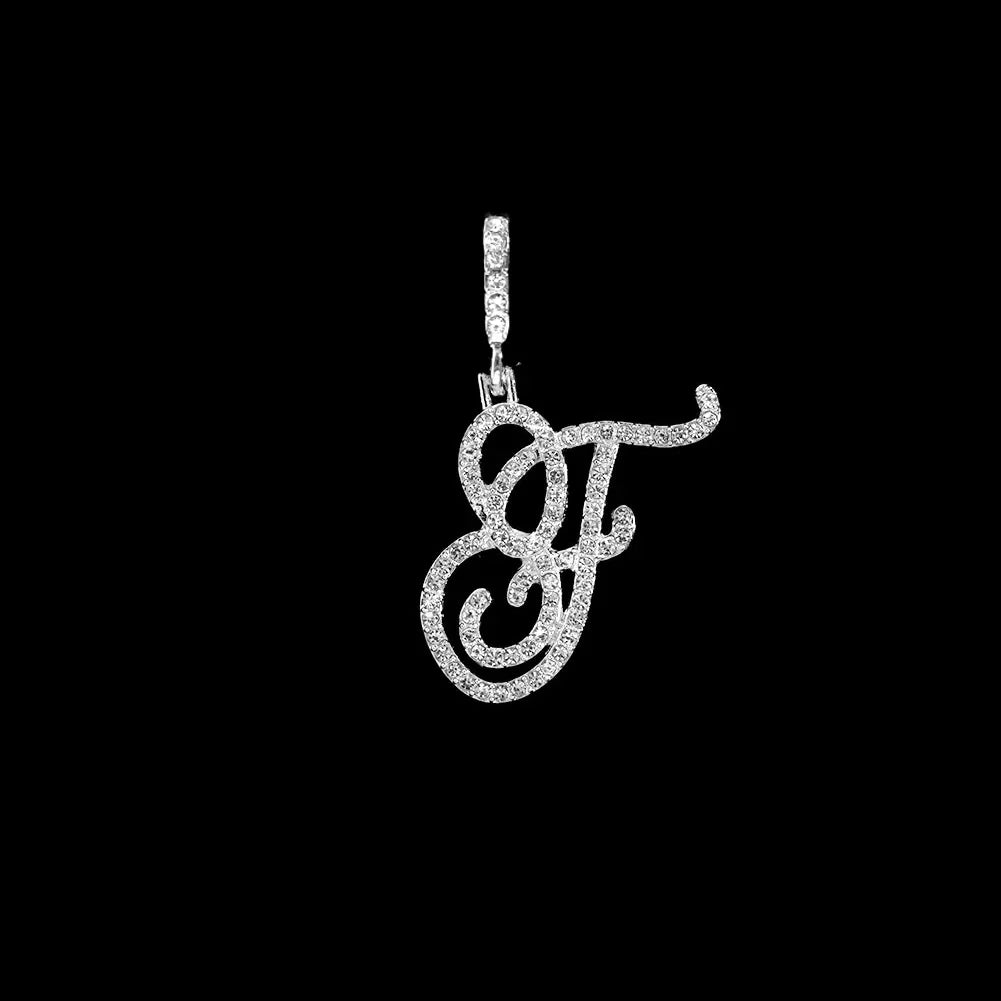 Fashion 26 Cursive Initial Letter Zircon Pendant Necklace For Women Shiny Crystal Alphabet Rope Chain Necklace Hip Hop Jewelry
