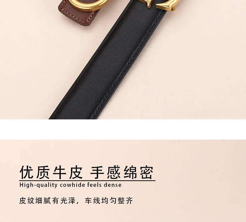 Women's leather belt with smooth buckle; simple and fashionable business belt for men; versatile belt for trousers