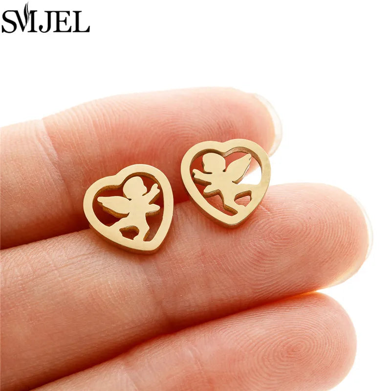 Golden Vintage Mandala leaf Pineapple Earrings for Women Trend Fairy Cup Stainless Steel Earring Punk Game Controller Studs Gift