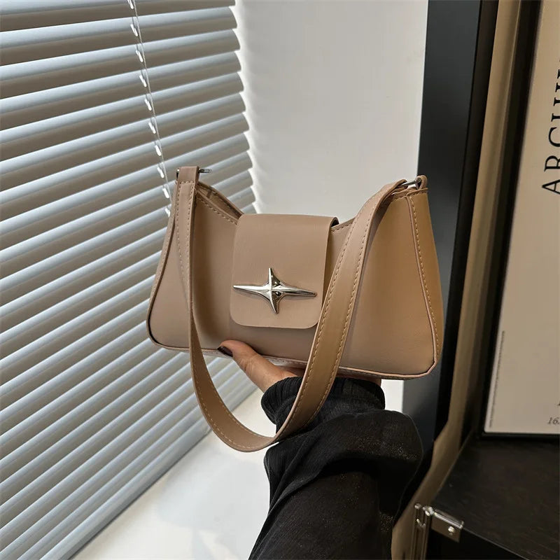 Fashionable and minimalist women's daily casual shoulder bag, PU material retro