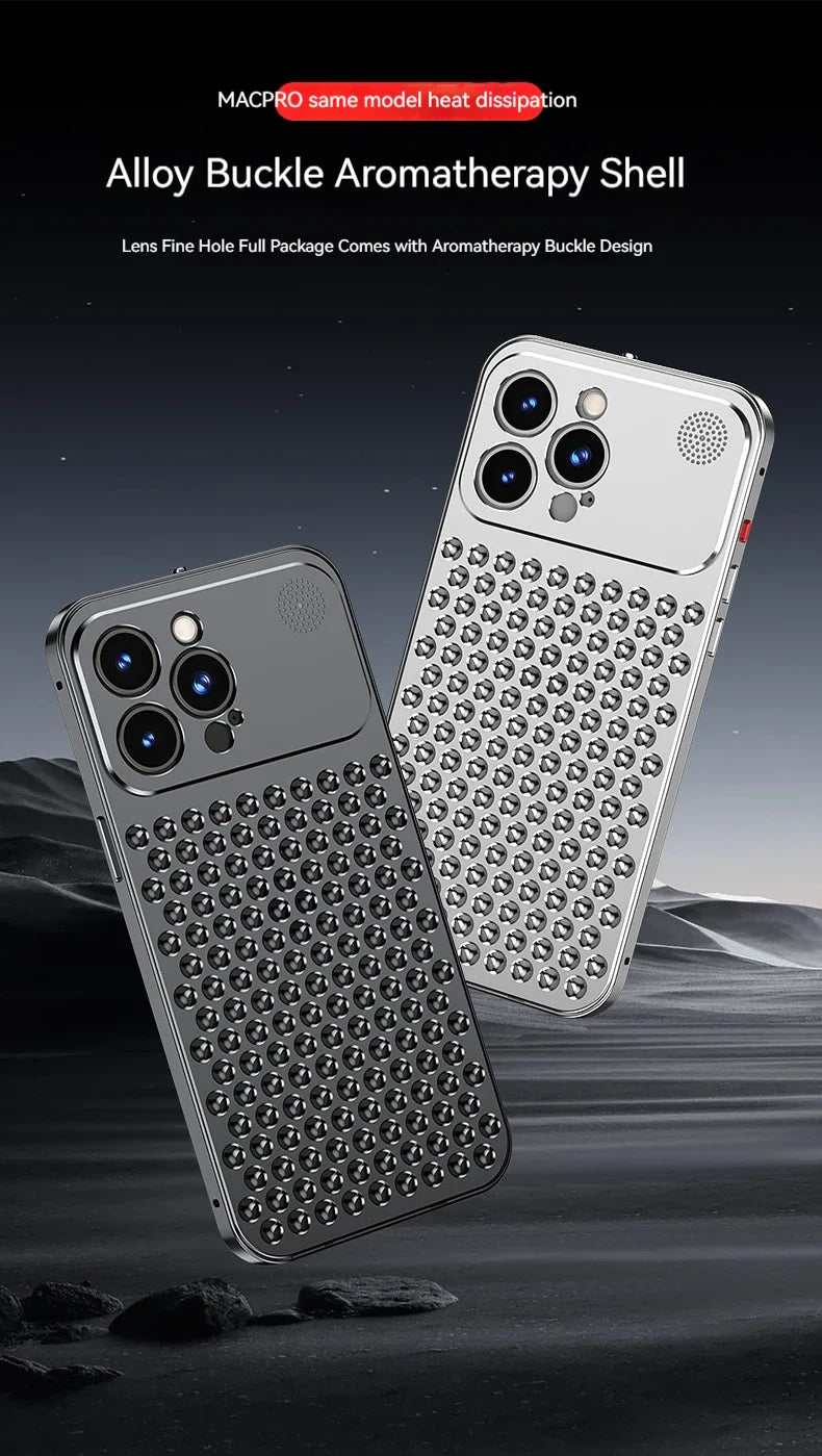 For iPhone 14 15 16 ProMax Metal Heat Dissipation Phone Case 15Pro Aluminum Alloy Aromatic Ultra-thin Shock-absorbing Back Cover