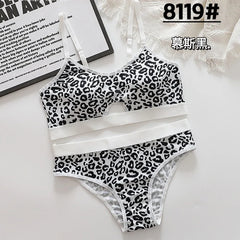 Women Seamless Bra Set Low Waist Panties Leopard Bralette Lingerie Set Sport