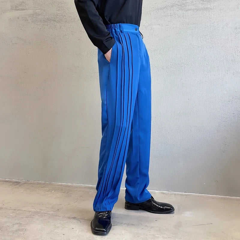 Pleated Splicing Design Casual Suit Pants Men's Stylish Stretch Waist Trendy