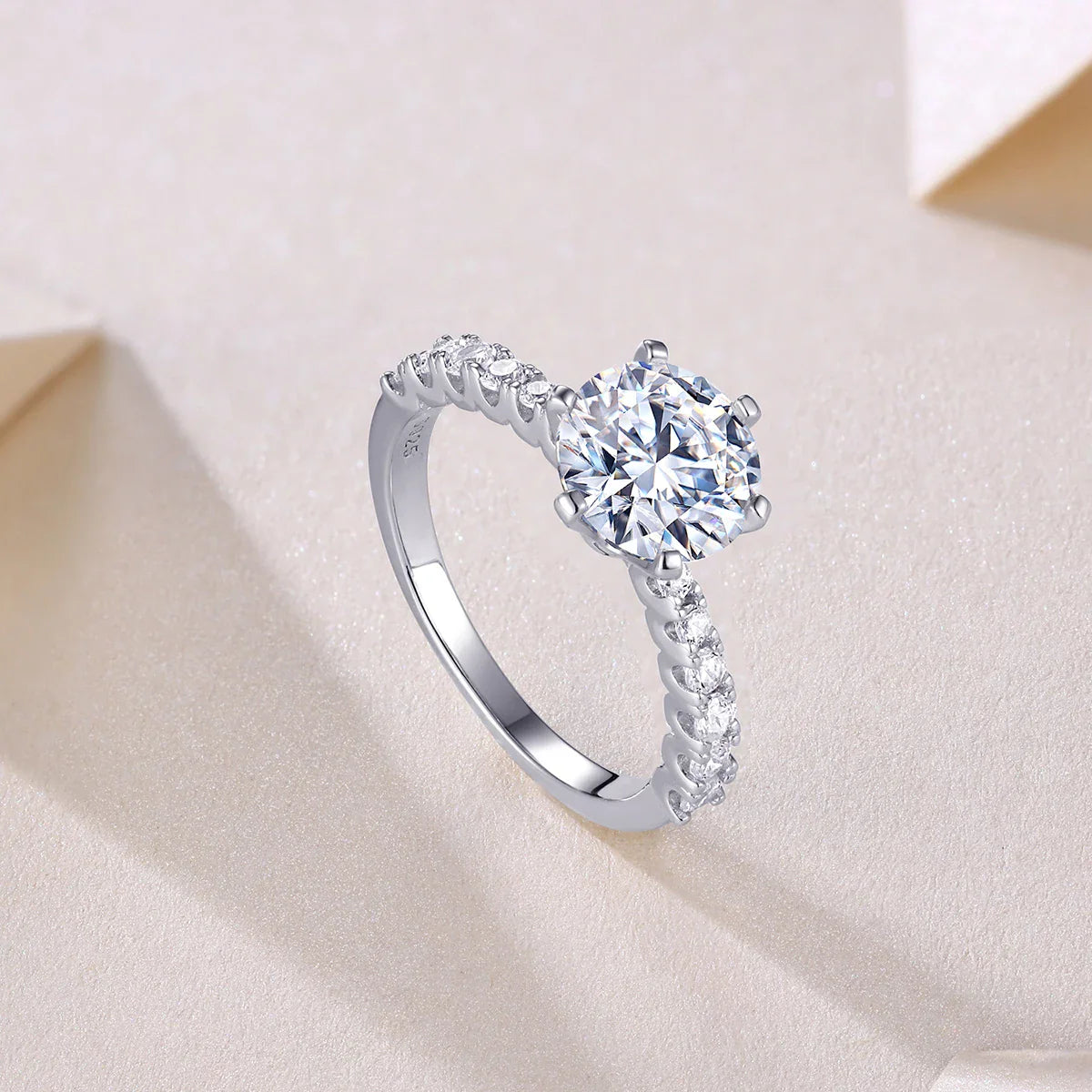 JIUZUAN 2ct Moissanite Ring, 925 Silver Plated 18k, Round Cut, Eternity Band, Wedding Ring for Women, Sparkle Engagement Jewelry