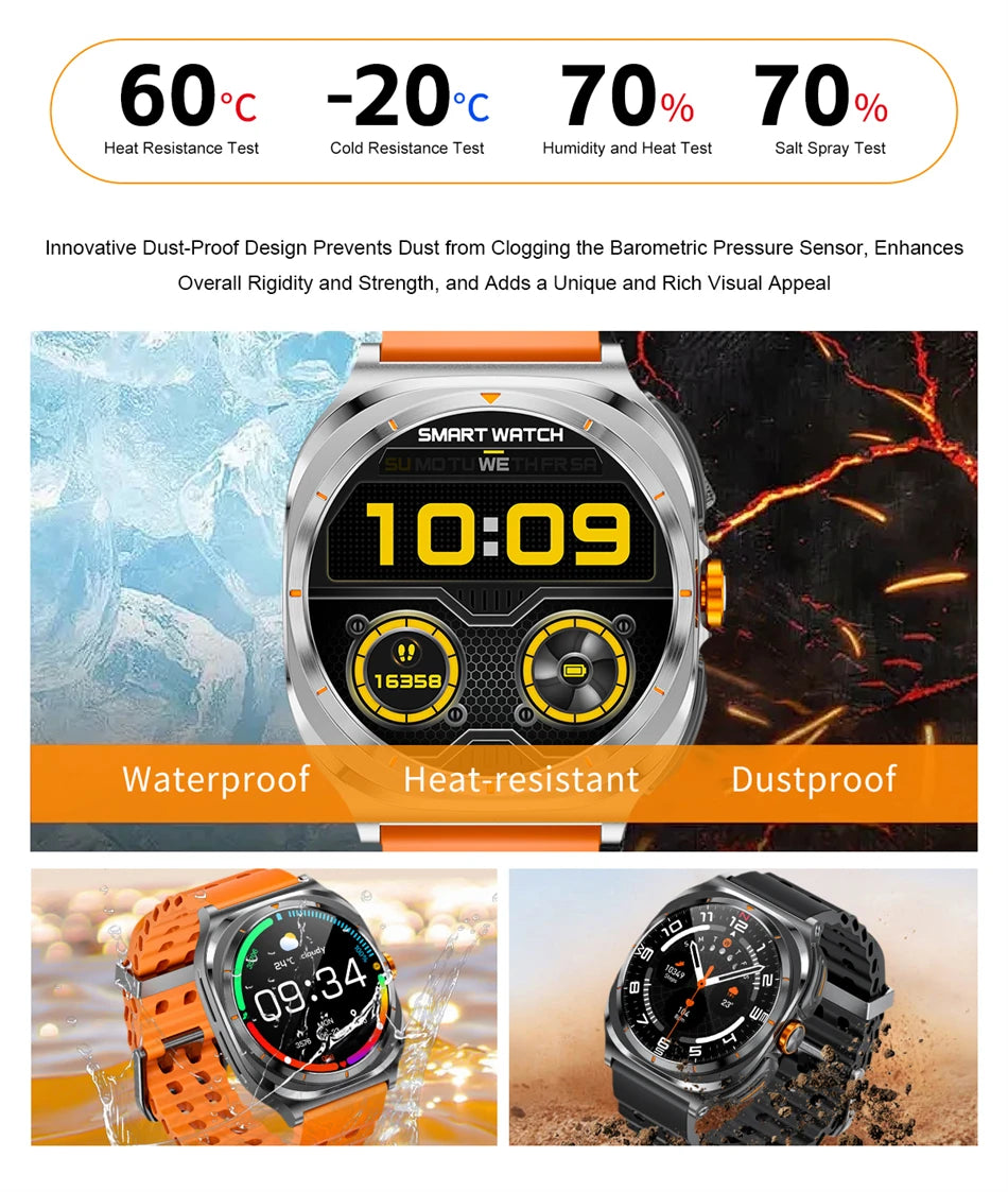 2025 New 6ATM Waterproof Smart Watch Men Outdoor SmartWatch GPS earphone Compass Heart rate LED  Bluetooth Call Sports Gift