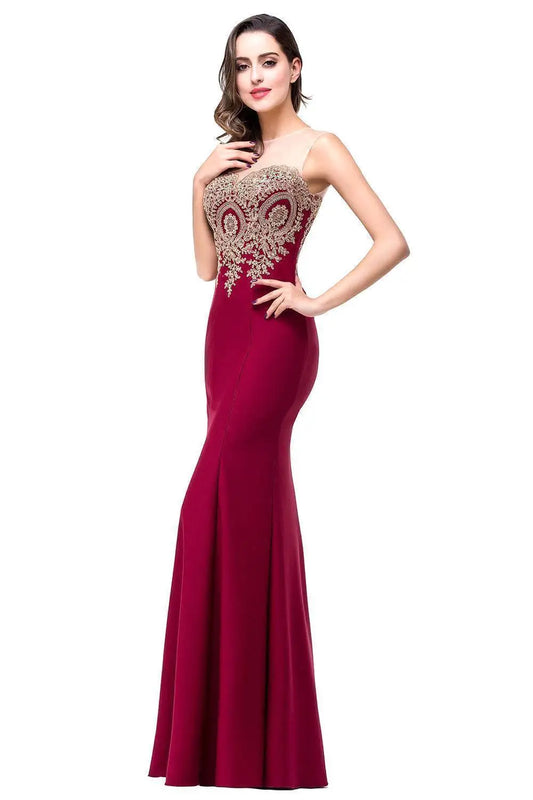 Elegant Mermaid Evening Dress Women Golden Appliques Lace Royal Blue Gowns